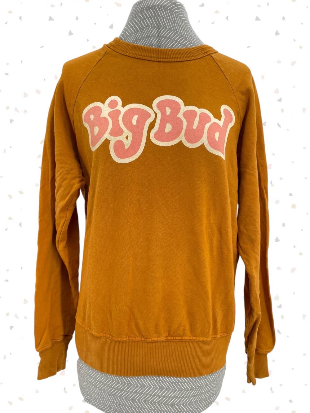 Big Bud Press Sweatshirt Golden Mustard Pink Bubble Letter Crew Pullover Size XS
